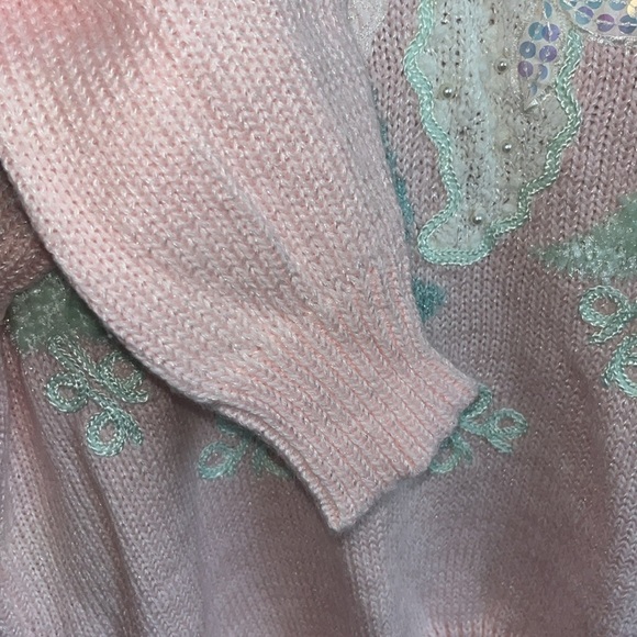 Vintage 1980s Pastel pink beachy mermaid grandma sweater mixed media artsy L - Picture 8 of 12